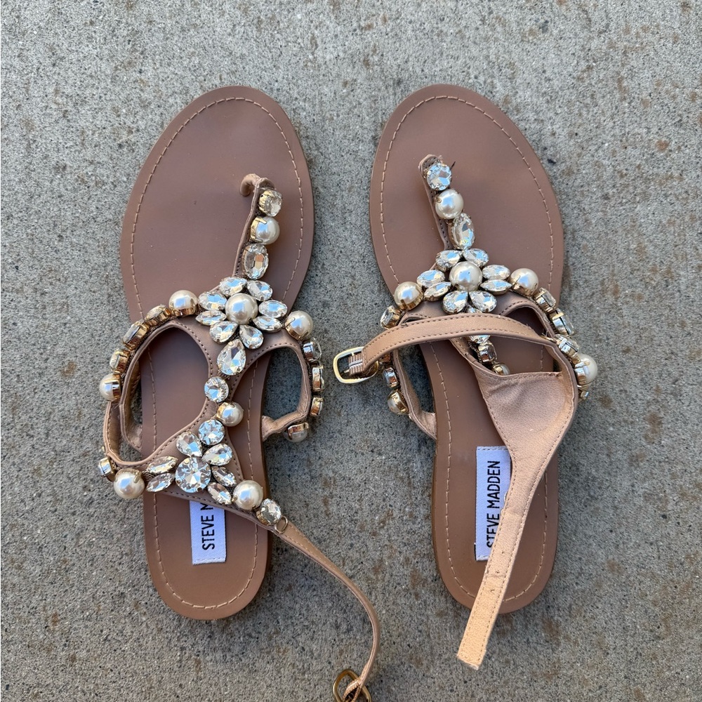 Steve Madden Tan and Gold Embellished Sandals